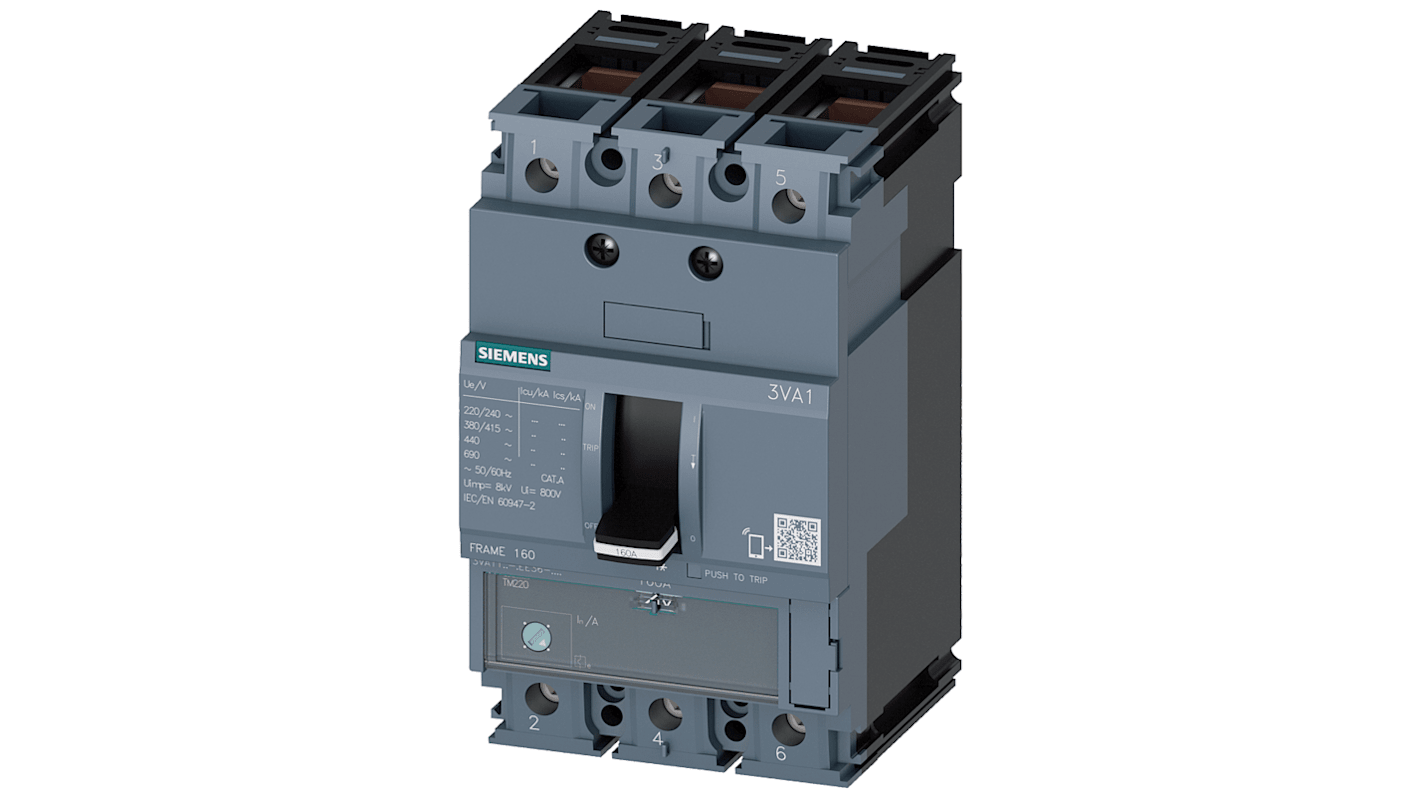 Wyłącznik kompaktowy MCCB, Typ M, 3-biegunowy, 16A, 690V, 500V, Siemens, 3VA1