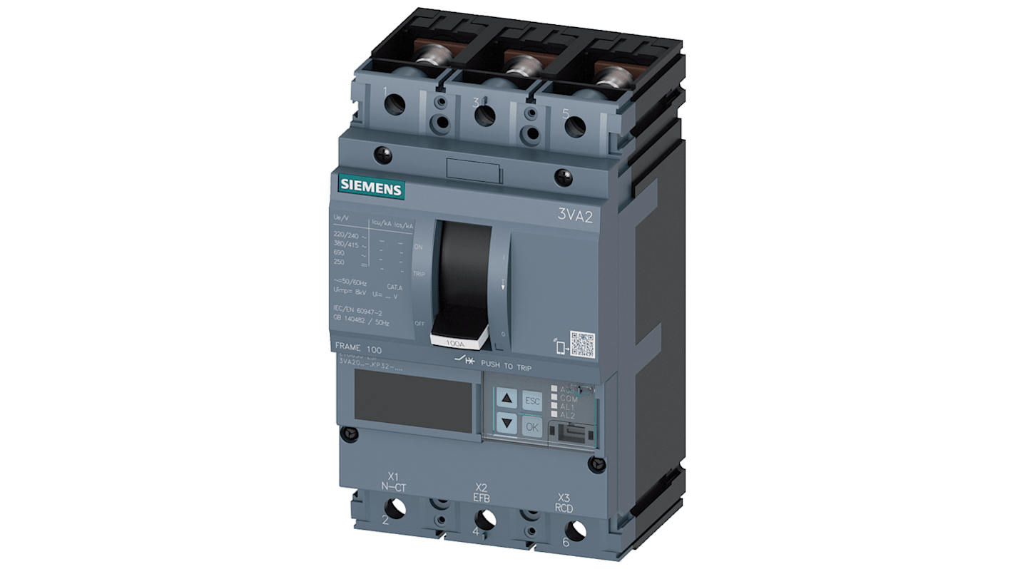 Siemens SENTRON 3VA2, Leistungsschalter MCCB 3-polig, 25A / Abschaltvermögen 85 kA 690V, L. 105mm