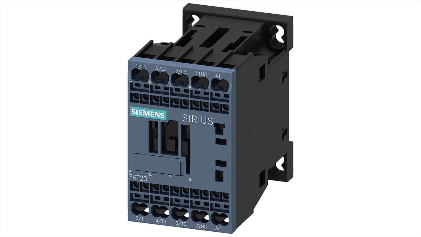 Siemens SIRIUS 3RT Size S00, 3RT2 Contactor, 110 V ac Coil, 3-Pole, 7 A, 3 kW, 1NC