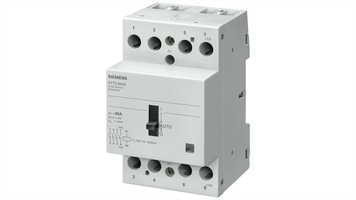 Siemens SENTRON 5TT INSTA Contactor, 230 V ac Coil, 4-Pole, 40 A, 4 kW, 4NO