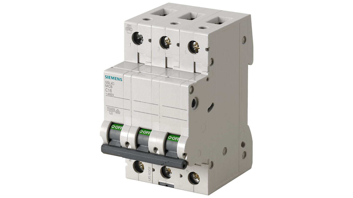 Siemens SENTRON 5SL4 MCB, 3P, 10A Curve B, 400V AC, 72V DC