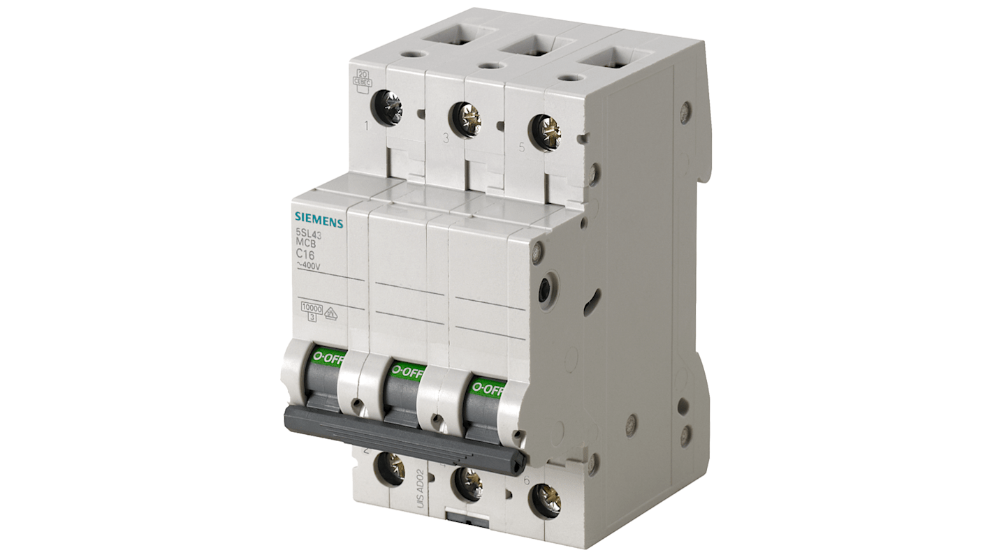 Interruptor automático 3P, 63A, Curva Tipo B 5SL4363-6, SENTRON, Montaje en Carril DIN