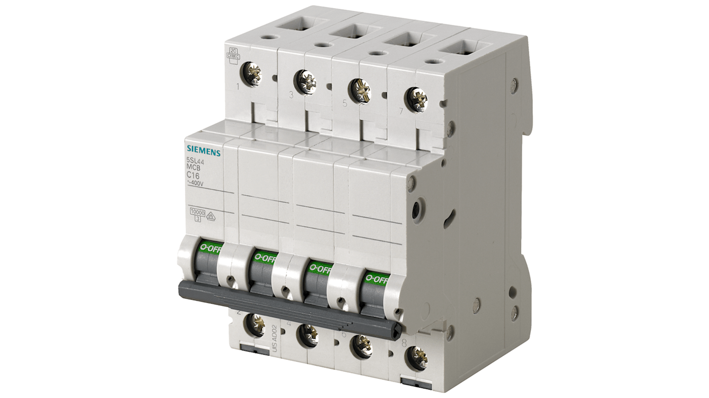 Siemens SENTRON 5SL4 MCB, 3P+N, 10A Curve B, 400V AC, 72V DC