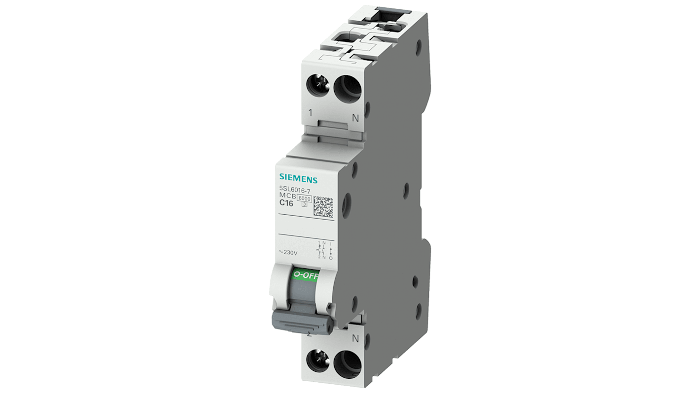 Siemens SENTRON 5SL6 MCB, 1+N, 10A Curve B, 230V AC