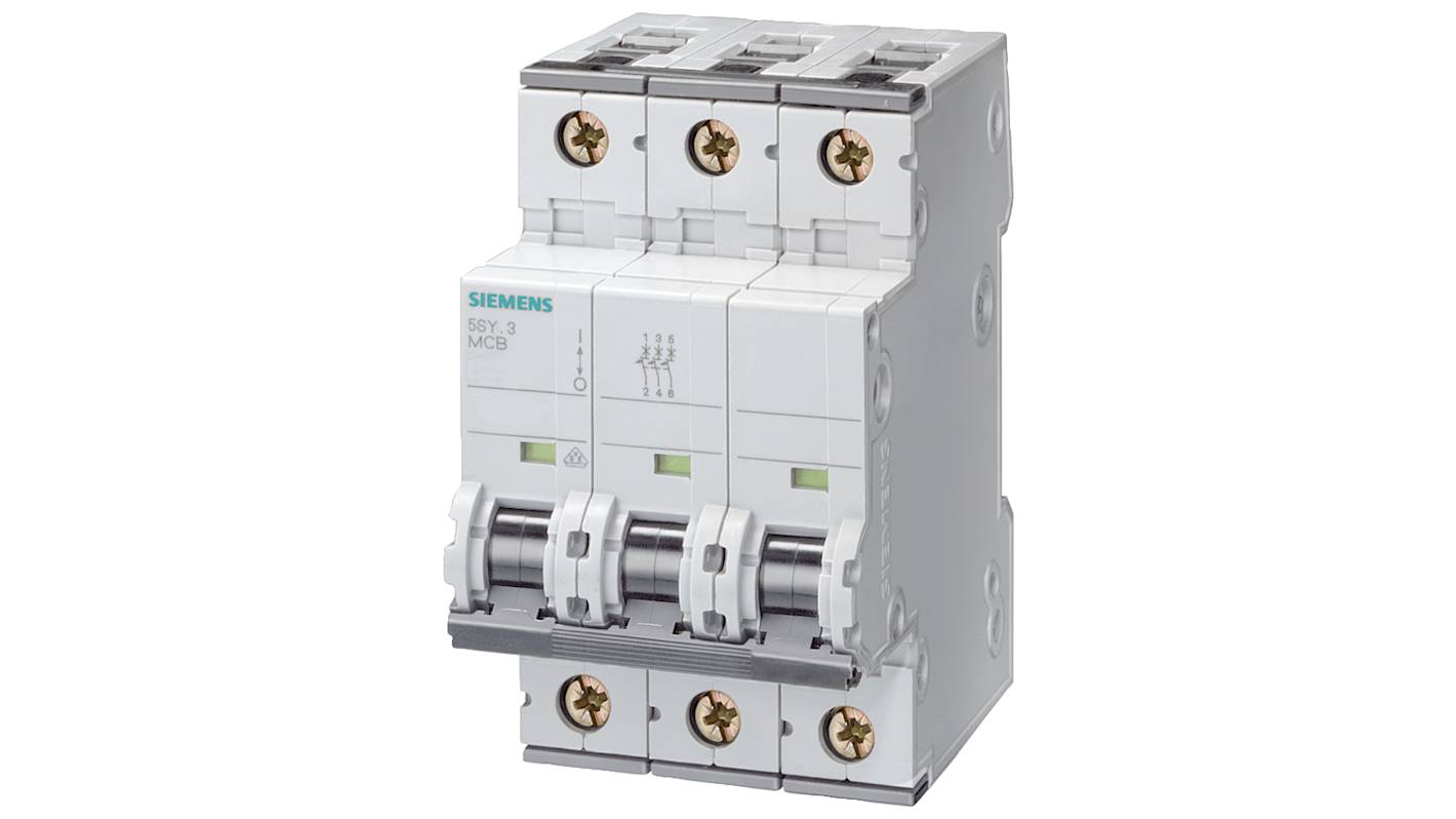 Siemens SENTRON 5SY6 MCB, 3P, 63A Curve B, 400V AC, 72V DC, 5 kA Breaking Capacity