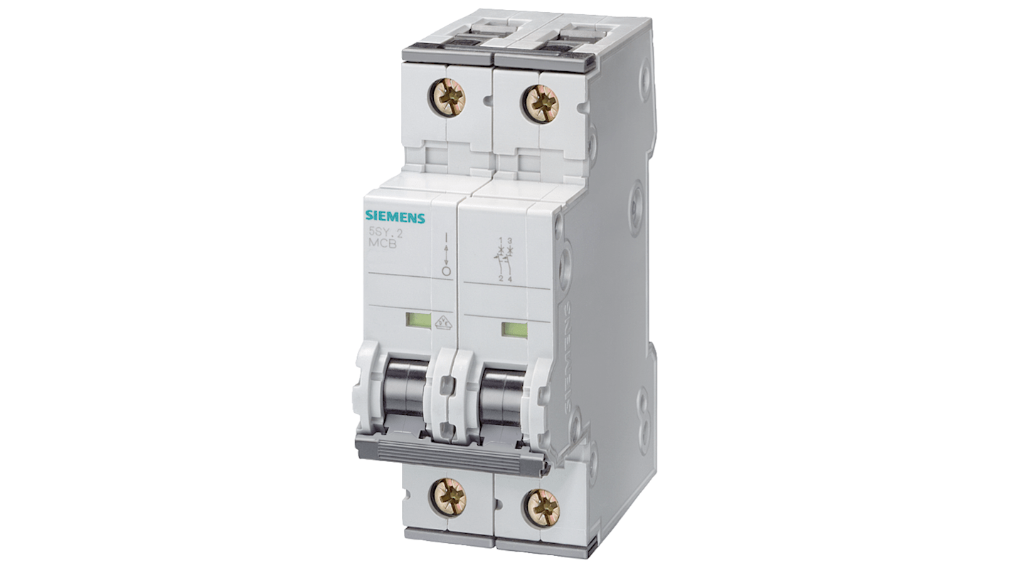 Siemens SENTRON 5SY7 MCB, 2P, 25A Curve B, 400V AC, 72V DC, 5 kA Breaking Capacity