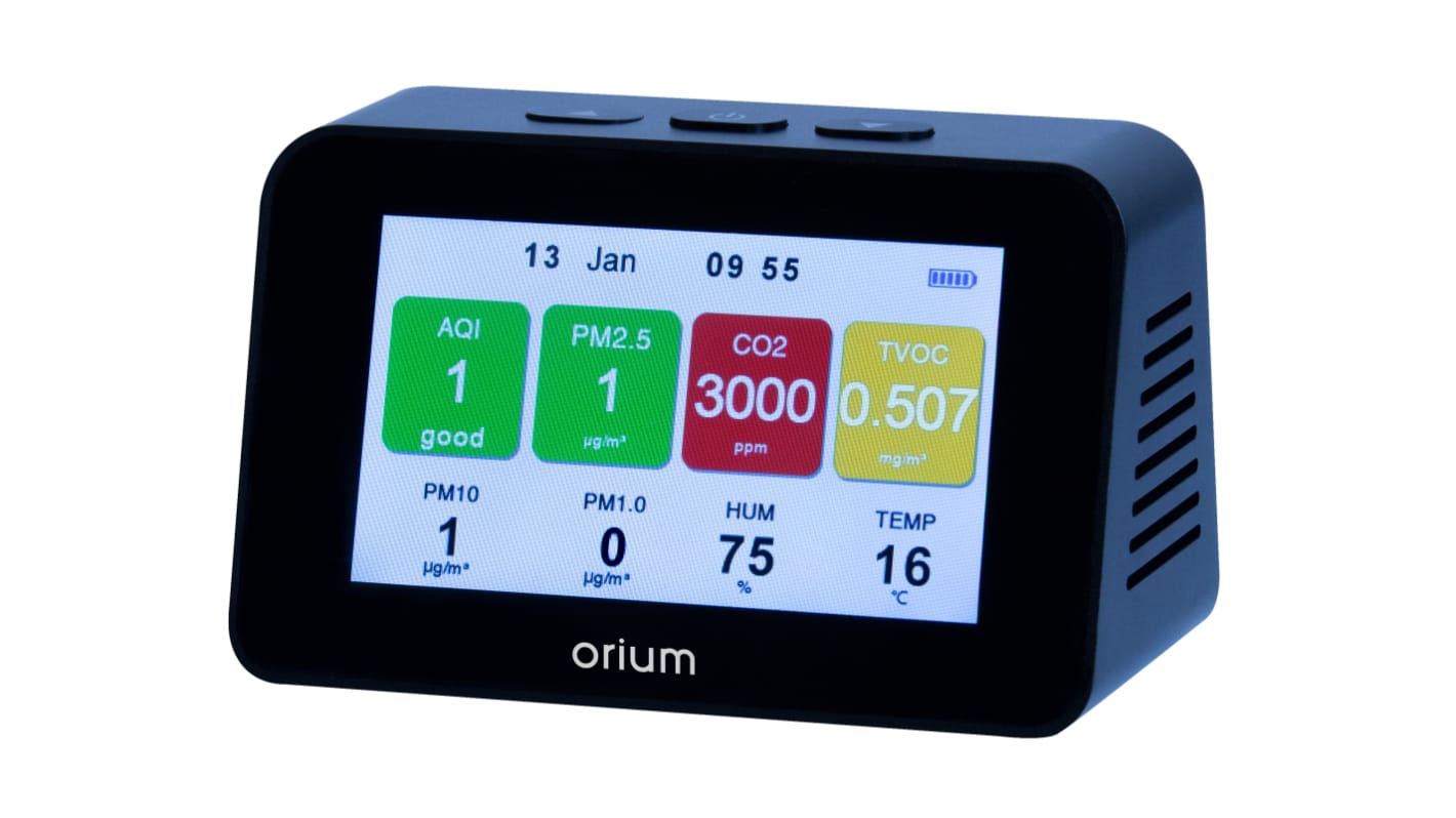 Orium Quaelis 34 Air Quality Meter for CO2, Humidity, Particulate Matter, Temperature, TVOC, +50°C Max, 90%RH Max