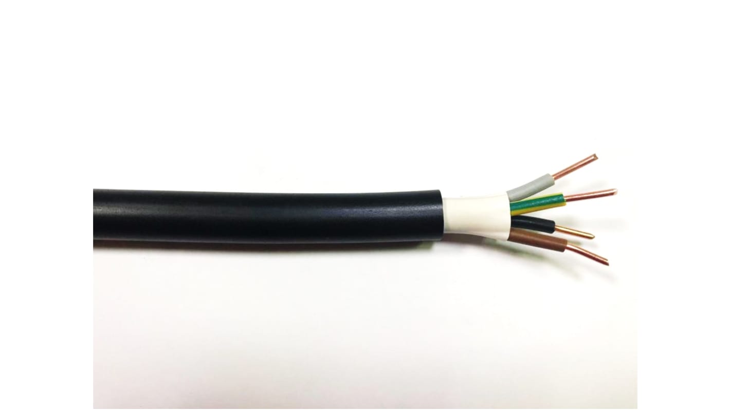 RS PRO 4 Core Power Cable, 2.5 mm², 100m, Black PVC Sheath, 32 A, 1 kV, 600 V