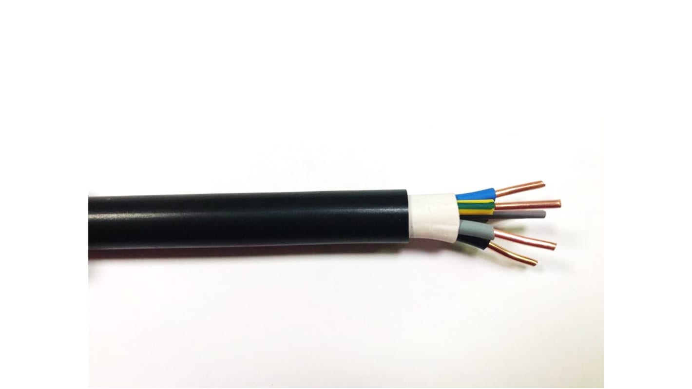 Cable de alimentación RS PRO de 5 núcleos, 2,5 mm², long. 100m, 1 kV, 600 V / 32 A, funda de PVC, Negro