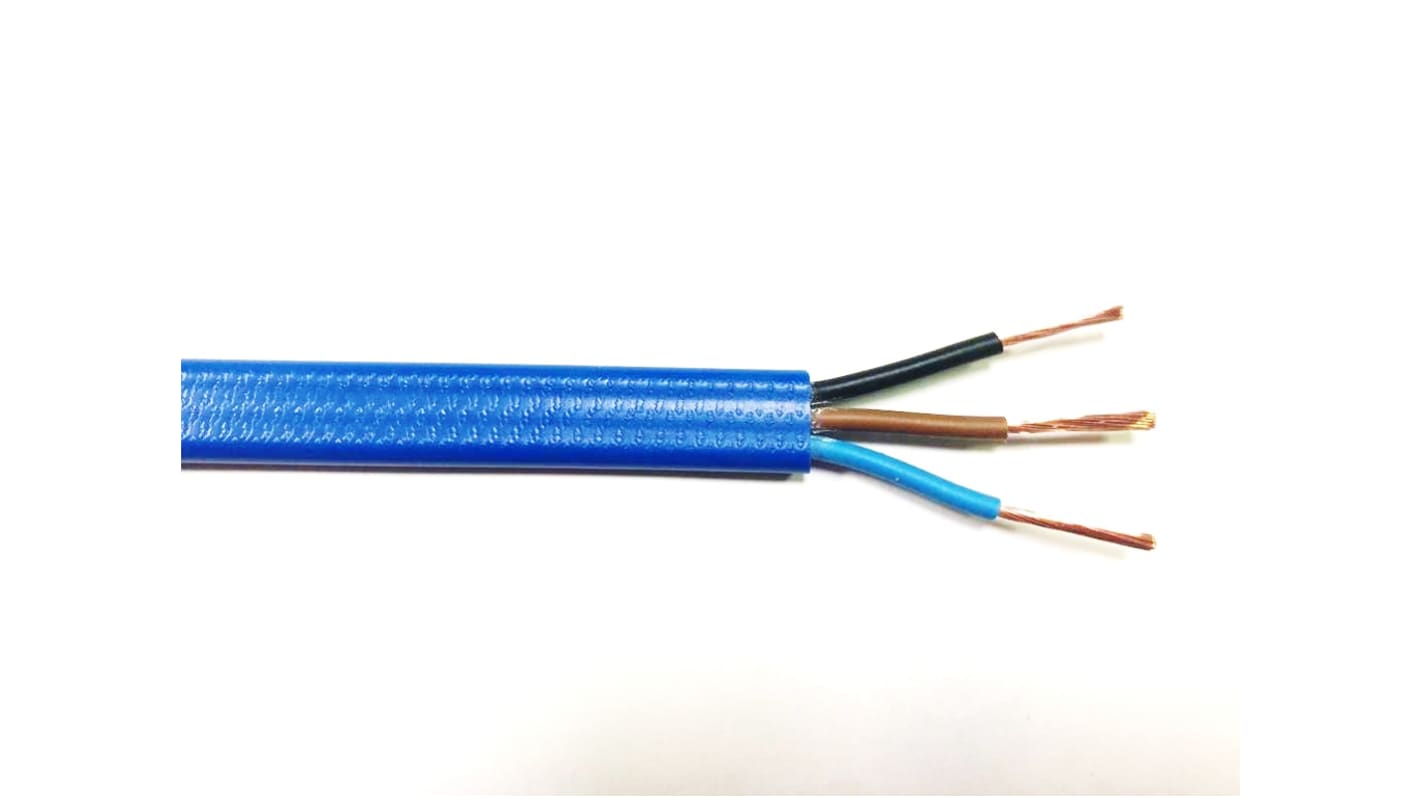 RS PRO, 100m 3 Core, Blue PVC Power Cable +70°C