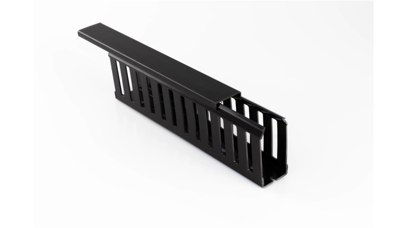 Betaduct 877 Black Slotted Panel Trunking - Open Slot, W50 mm x D50mm, L1m, PVC