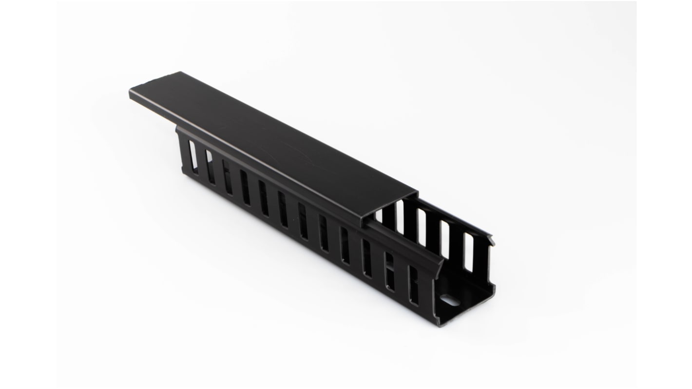 Betaduct 907 Black Slotted Panel Trunking - Closed Slot, W50 mm x D75mm, L2m, PVC