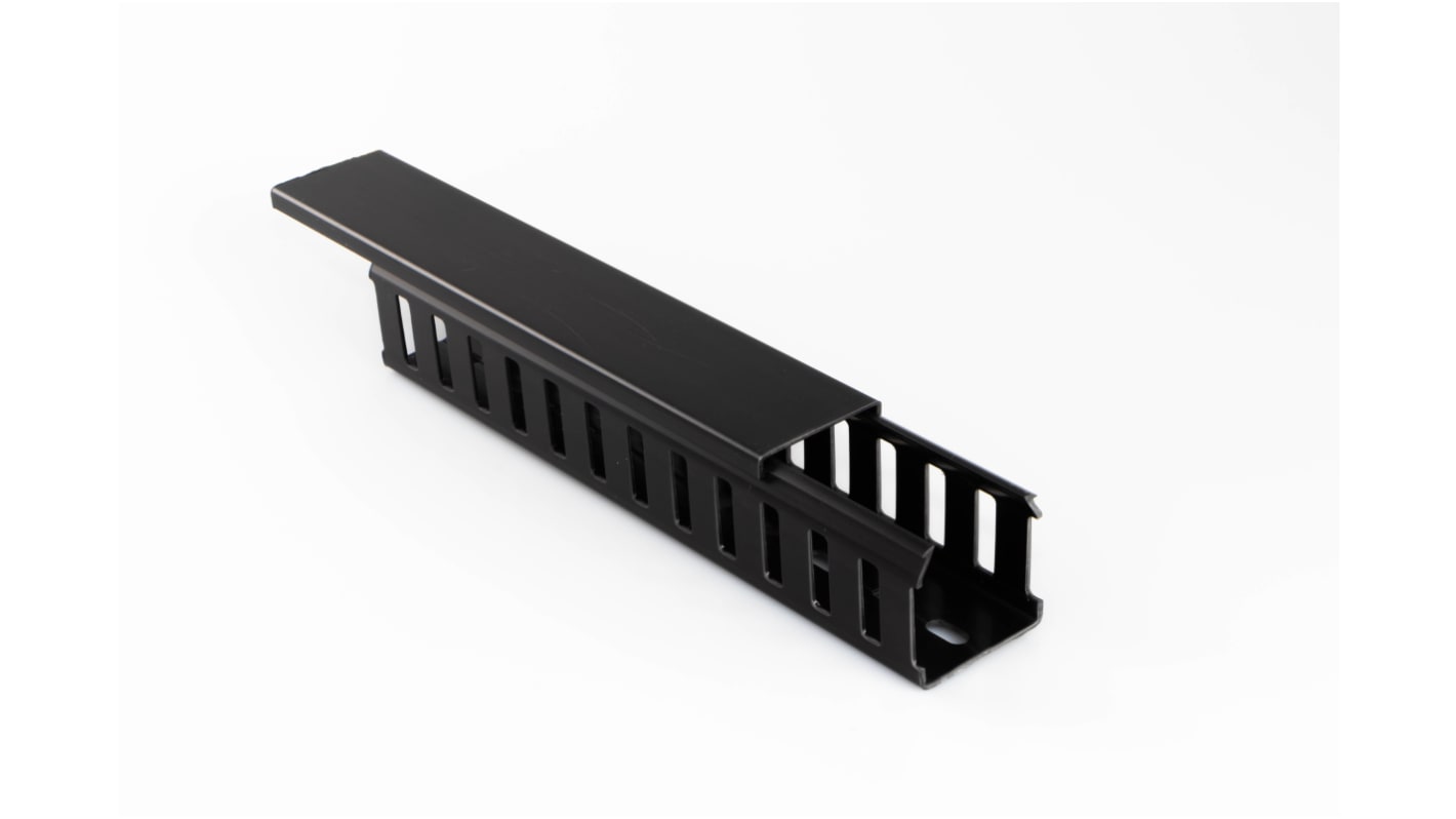 Betaduct 909 Black Slotted Panel Trunking - Open Slot, W75 mm x D75mm, L2m, PVC