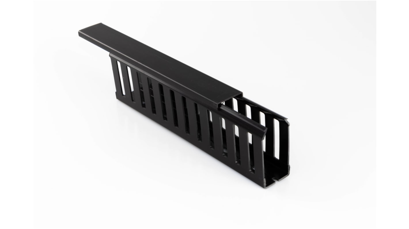 Betaduct 2345 Black Slotted Panel Trunking - Open Slot, W75 mm x D75mm, L2m, Noryl