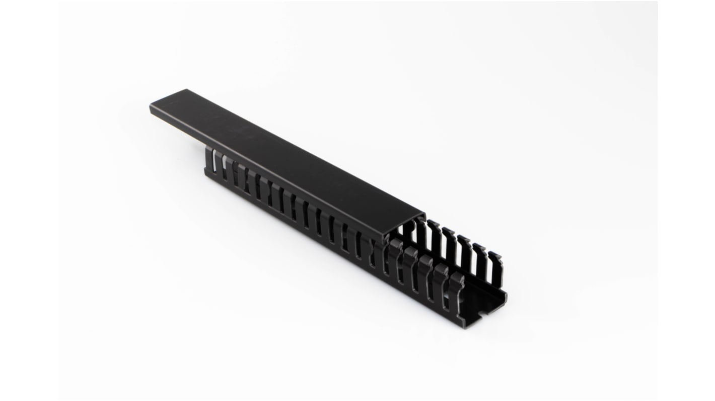 Betaduct 2346 Black Slotted Panel Trunking - Open Slot, W25 mm x D75mm, L2m, Noryl