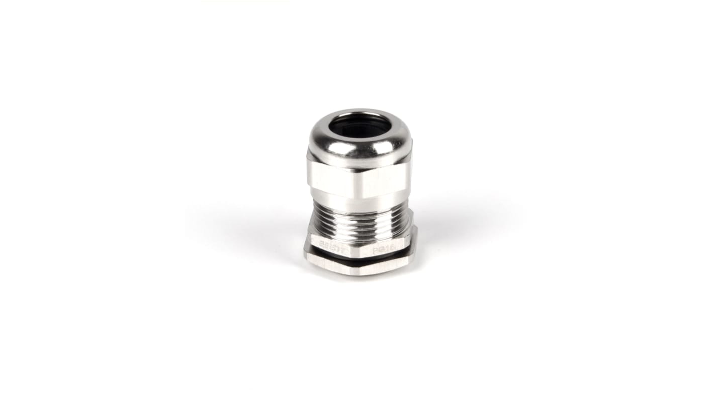 RS PRO Metallic Nickel Plated Brass Cable Gland, PG13.5 Thread, 6mm Min, 12mm Max, IP68