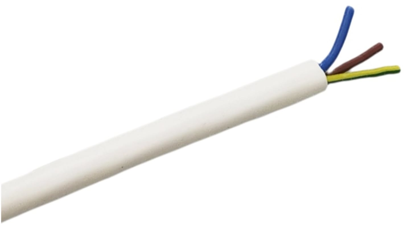 RS PRO High Temperature 0.75 mm² 3 Core Power Cable, White Silicone, 25m