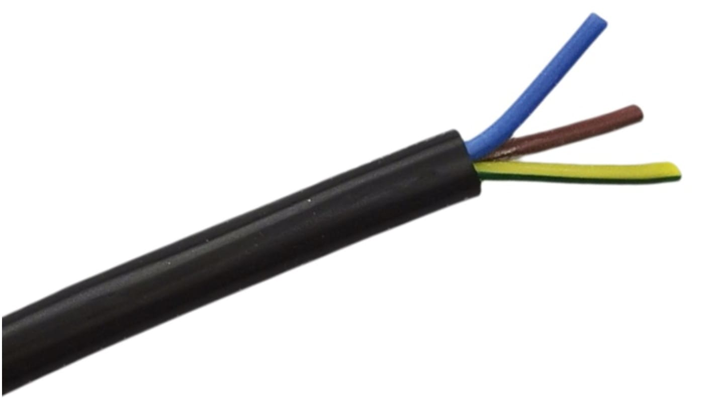 RS PRO Netzkabel, 3-adrig Typ Für hohe Temperaturen Schwarz x 0,75 mm² 6,5 A, 25m, 450 V, Silikon