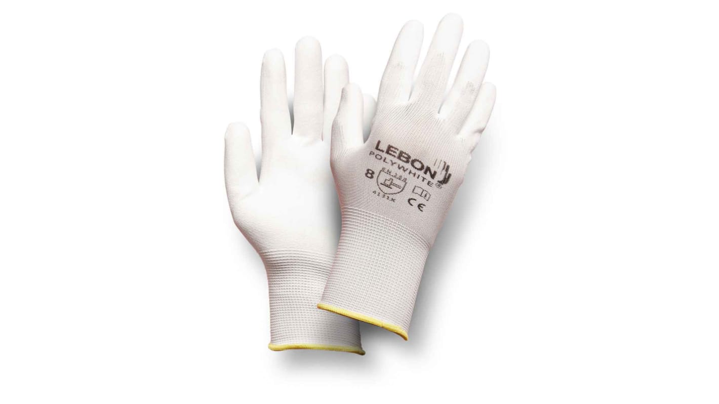 Gants de manutention Lebon Protection Polywhite, Taille 8, Résistant à l'abrasion, 12 Paires, Blanc