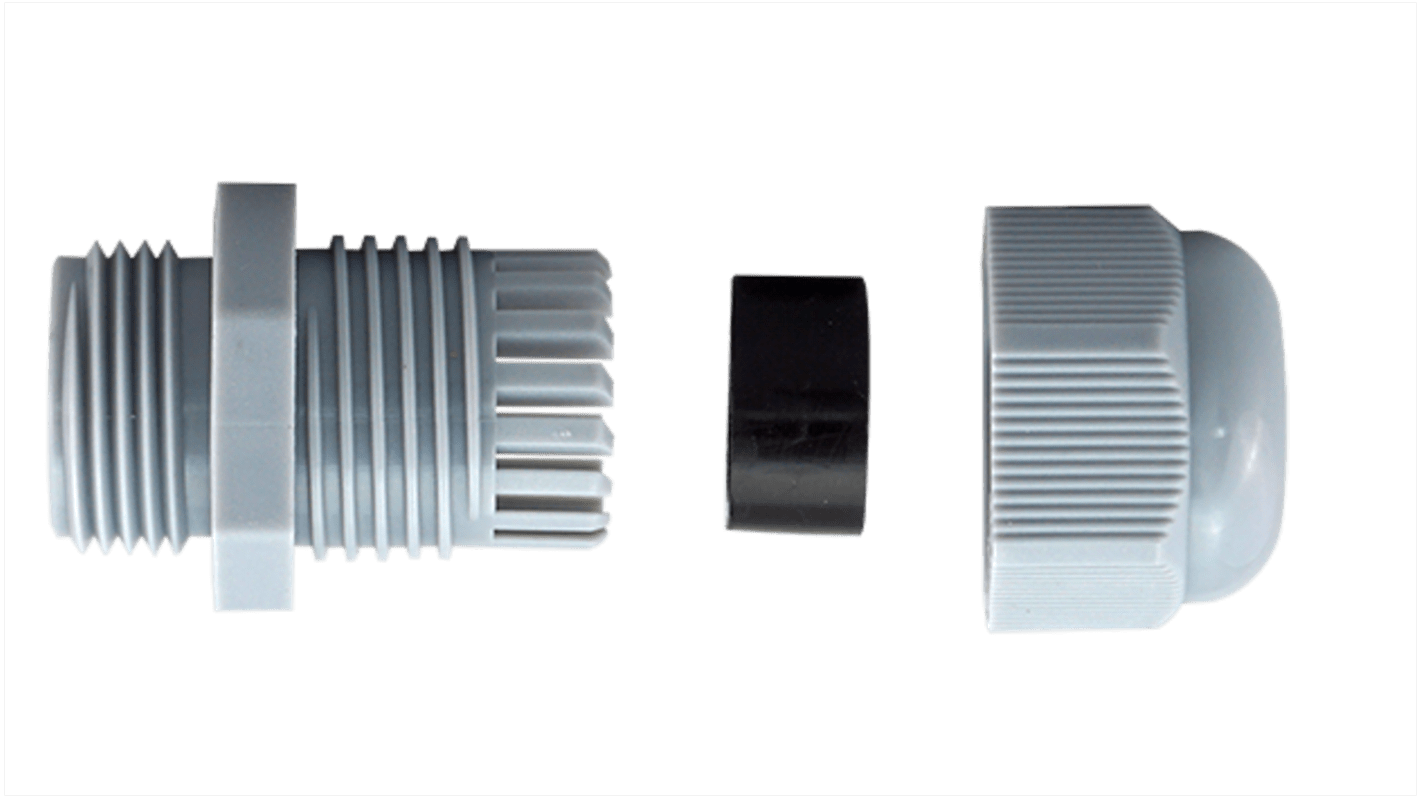 RS PRO Grey Nylon Cable Gland, PG16 Thread, 10mm min., 14mm max., IP68