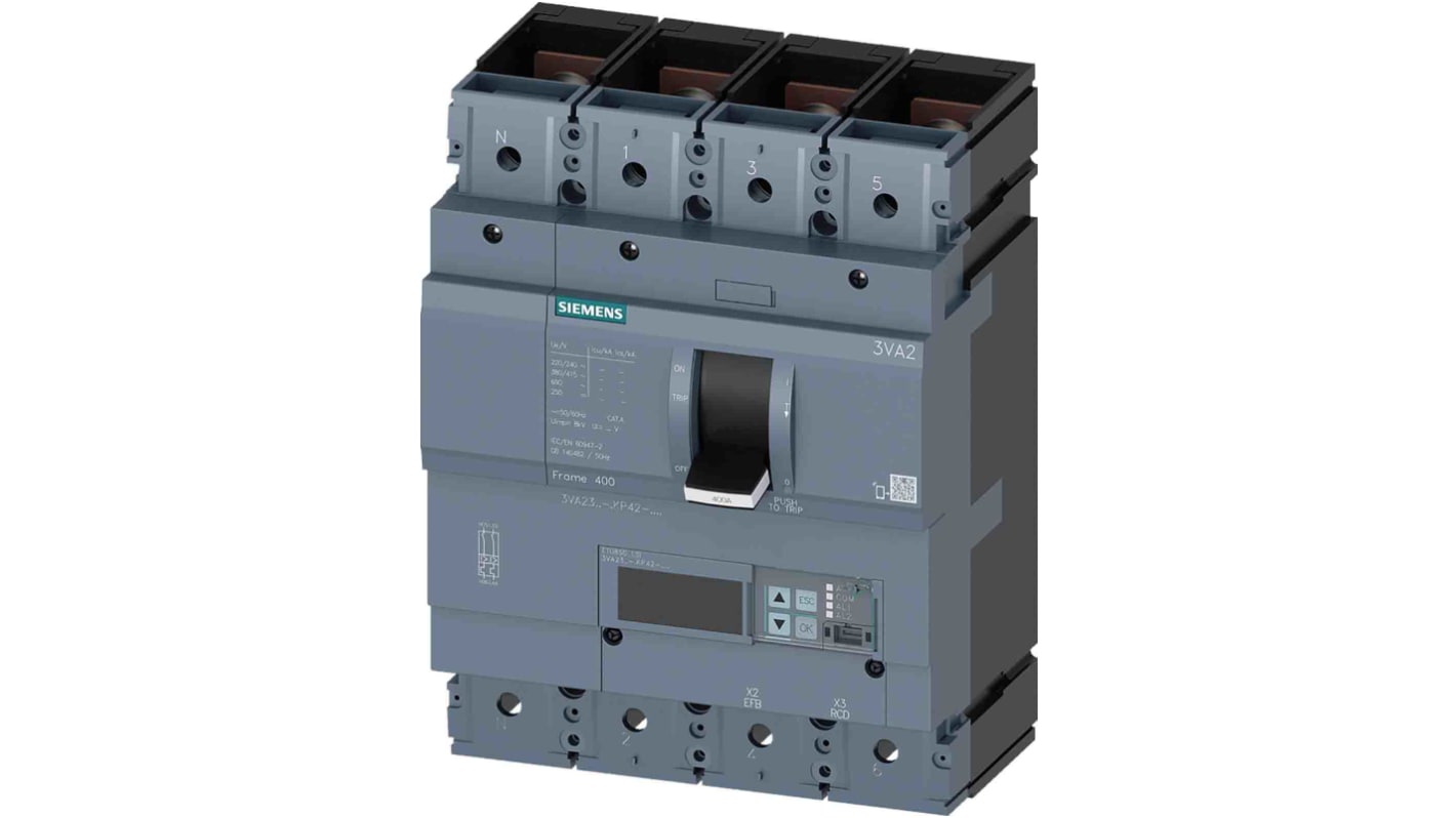 Siemens SENTRON 3VA2, Leistungsschalter MCCB 4-polig, 400A / Abschaltvermögen 55 kA 690V, Fest