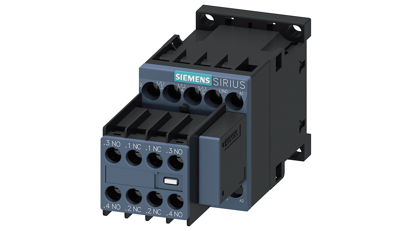 Siemens SIRIUS 3RT Size S00, 3RT2 Contactor, 3-Pole, 4 kW, 3NO + 2NC
