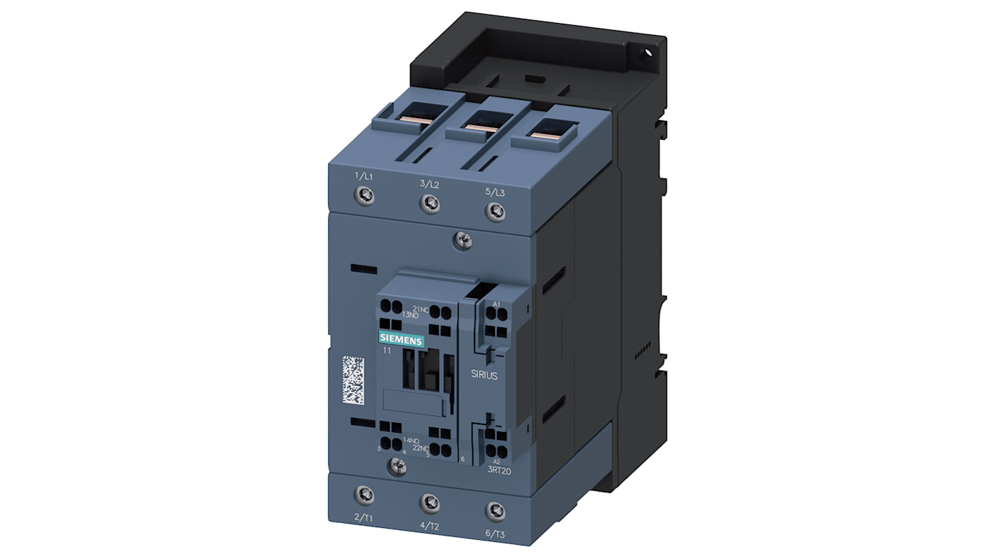 Siemens SIRIUS 3RT Size S3, 3RT2 Contactor, 3-Pole, 37 kW, 1NO + 1NC