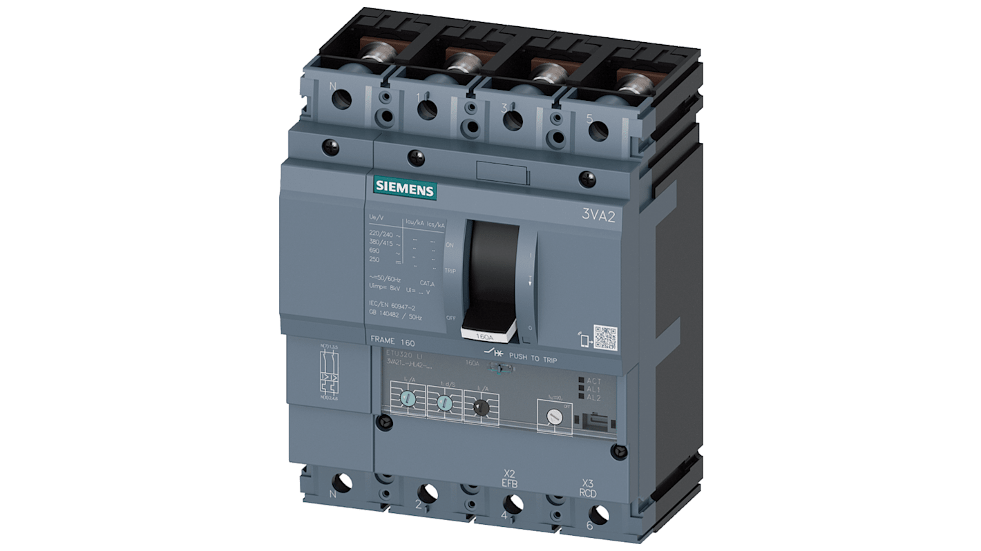Siemens, 3VA2 MCCB 3P 63A, Breaking Capacity 85 kA, Fixed Mount