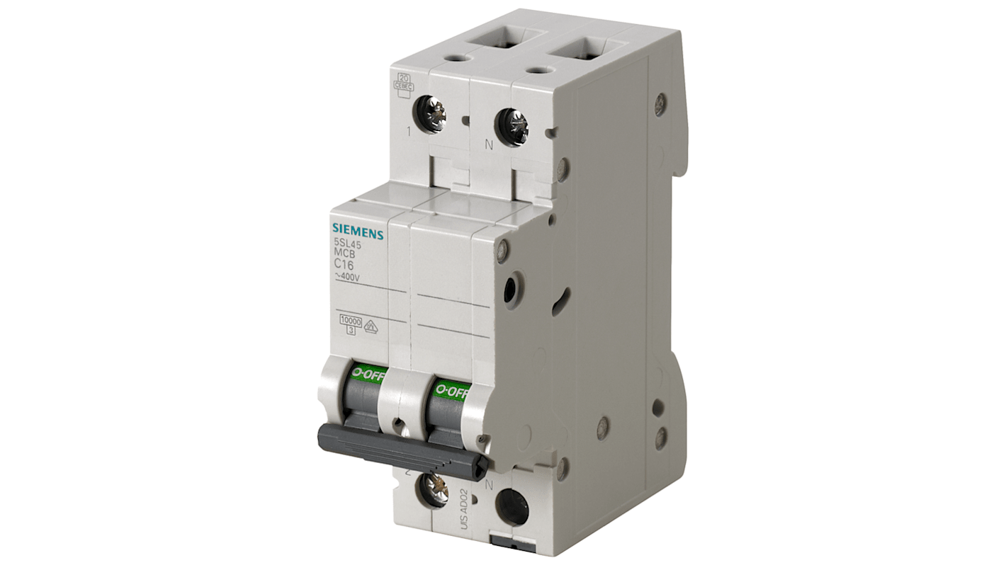 Siemens SENTRON 5SL4 MCB, 1+N, 16A Curve B, 230V AC, 72V DC