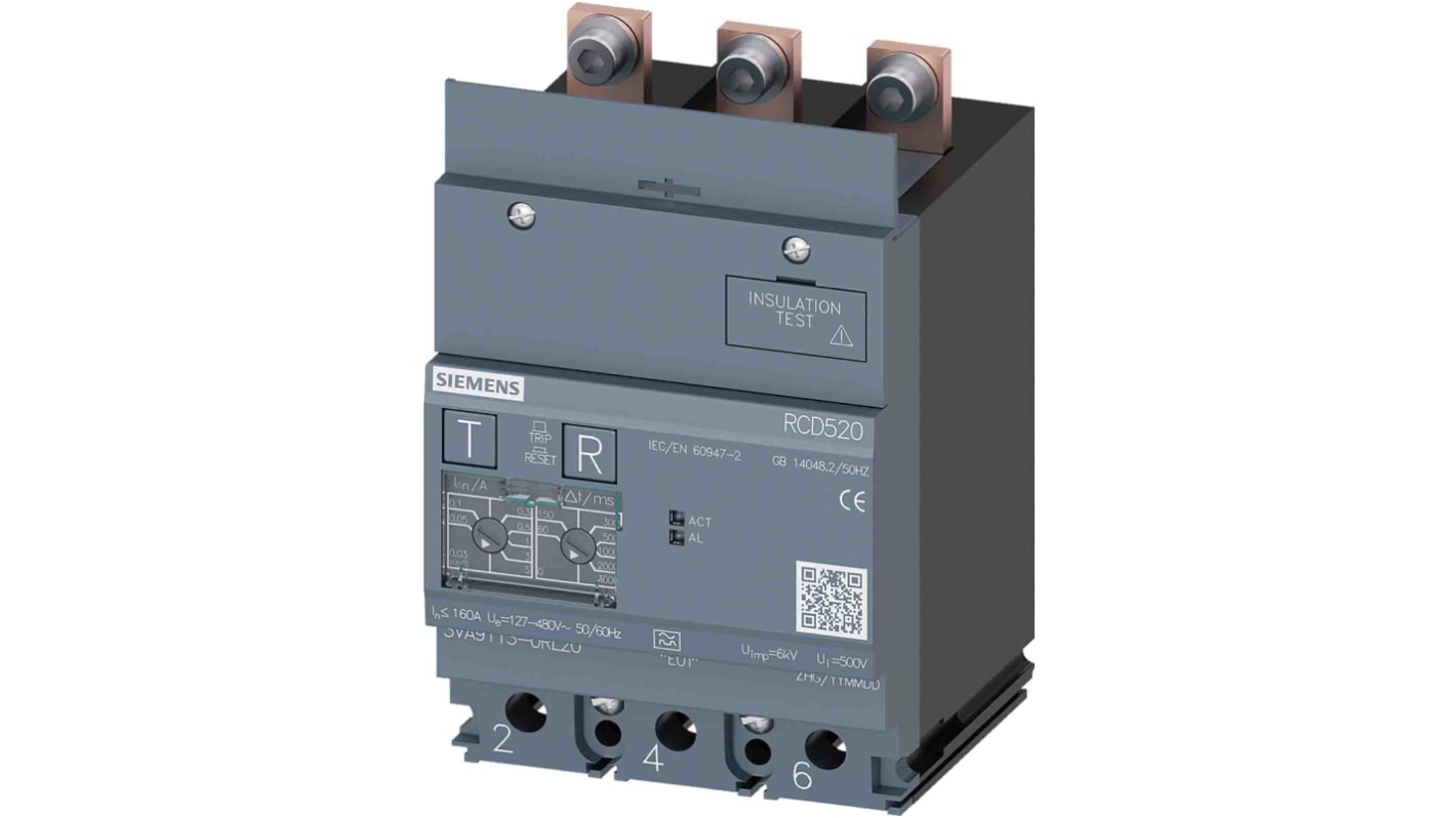 Siemens 3VA9 RCD, 160A, 3 Pole, Type A