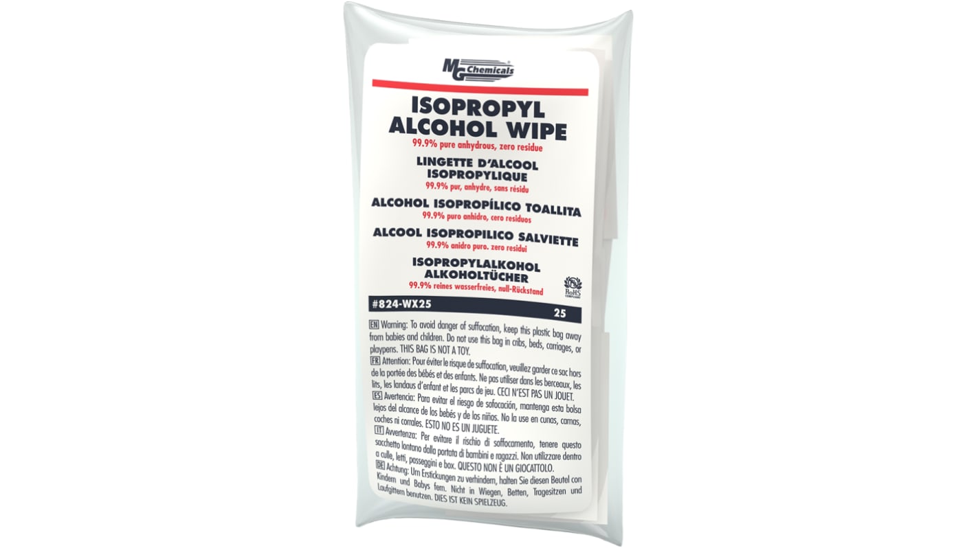 Salviette umidificate MG Chemicals 824-W, conf. da 25 pz.