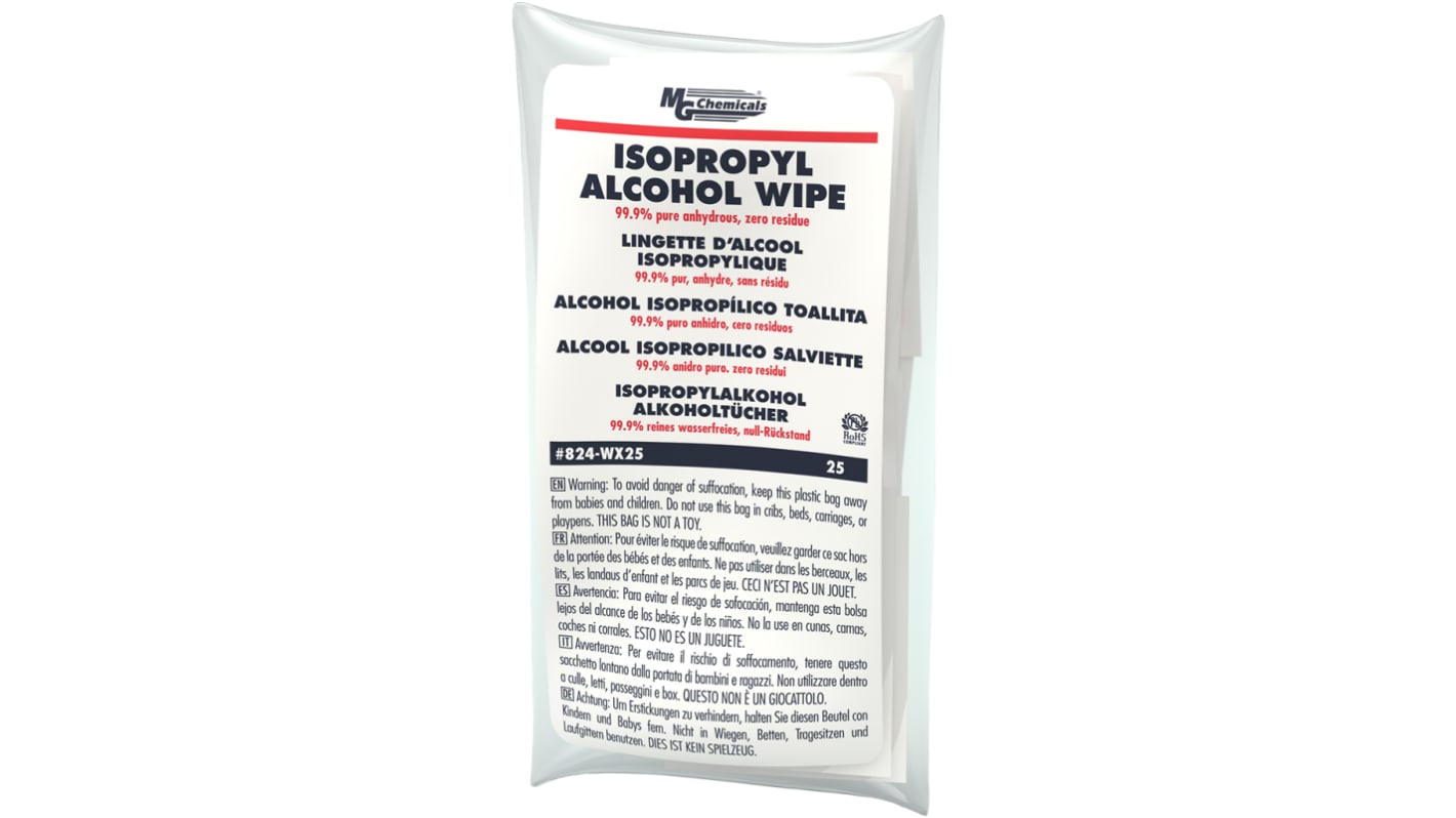 MG Chemicals 824-W Isopropanol-Tücher, transparent, 25 Tücher pro Packung