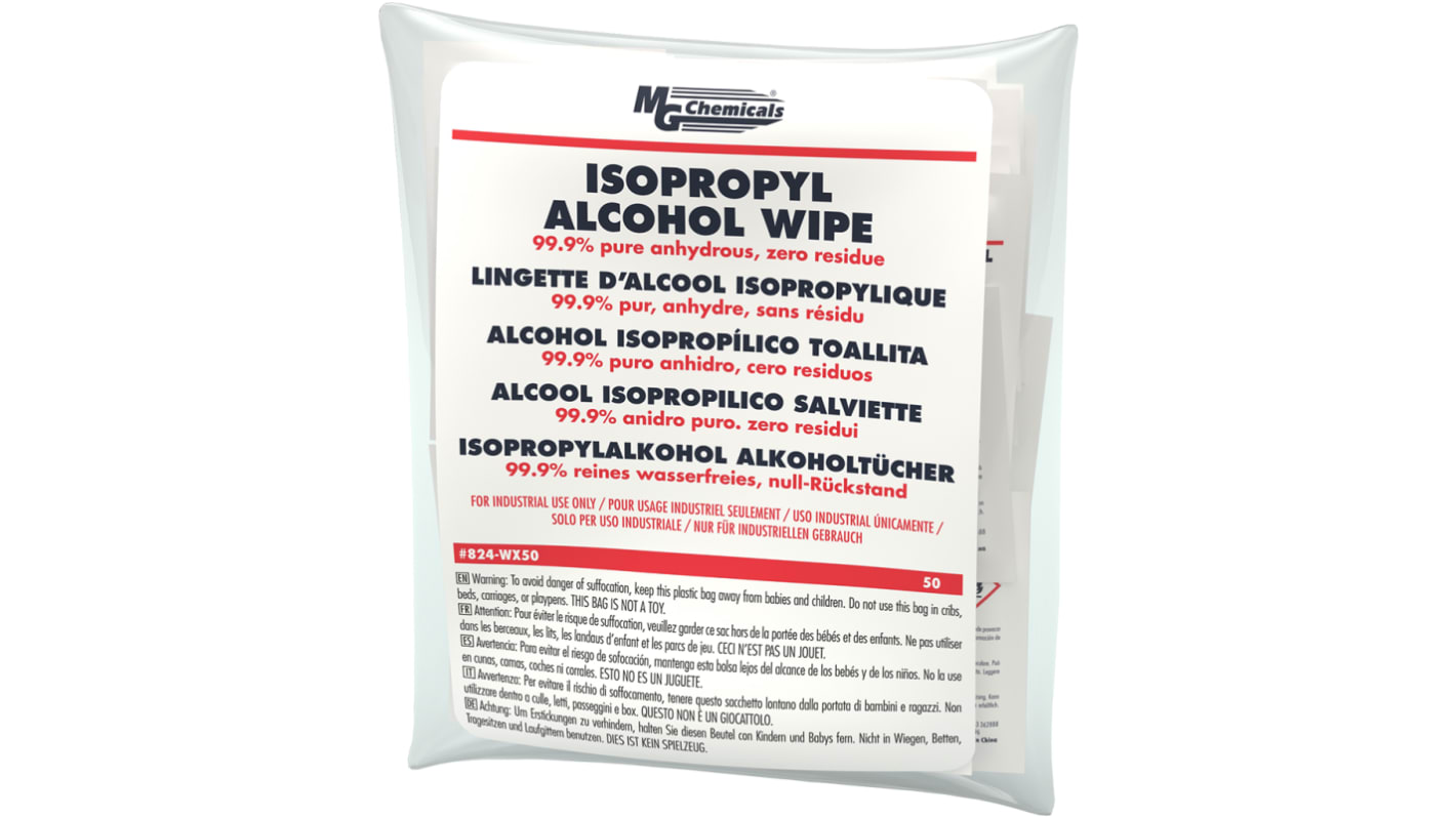 MG Chemicals 824-W Isopropanol-Tücher, transparent, 50 Tücher pro Packung