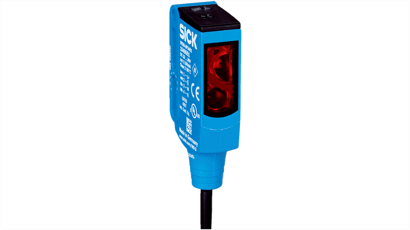 Rs-Online Sensore fotoelettrico Rettangolare SICK a soppressione di sfondo rilevamento 20 mm → 500 mm uscita PNP