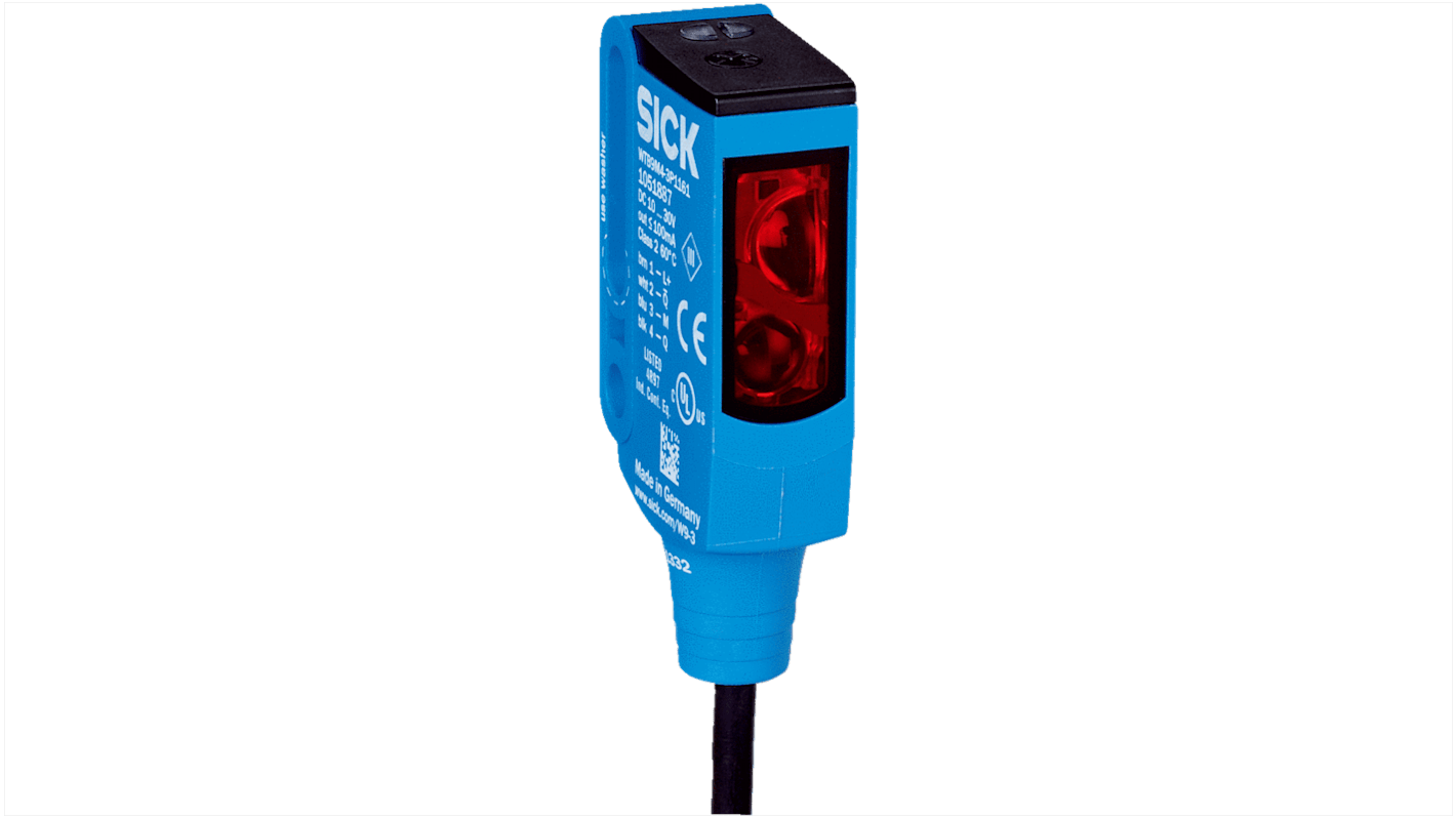 Rs-Online Sensore fotoelettrico Rettangolare SICK a soppressione di sfondo rilevamento 20 mm → 500 mm uscita PNP