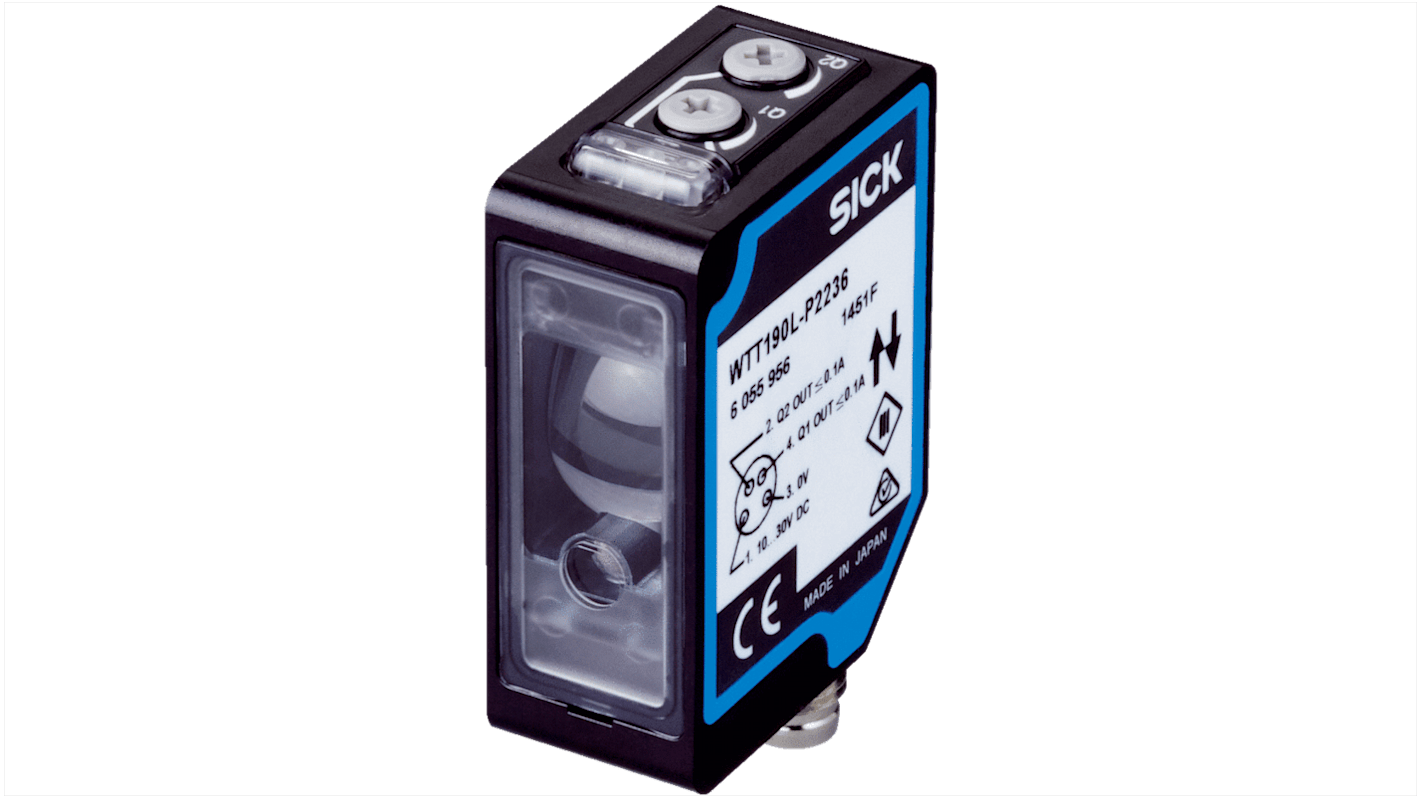 Rs-Online Sensore fotoelettrico Rettangolare SICK a soppressione di sfondo rilevamento 200 mm → 2 5 m. uscita PNP