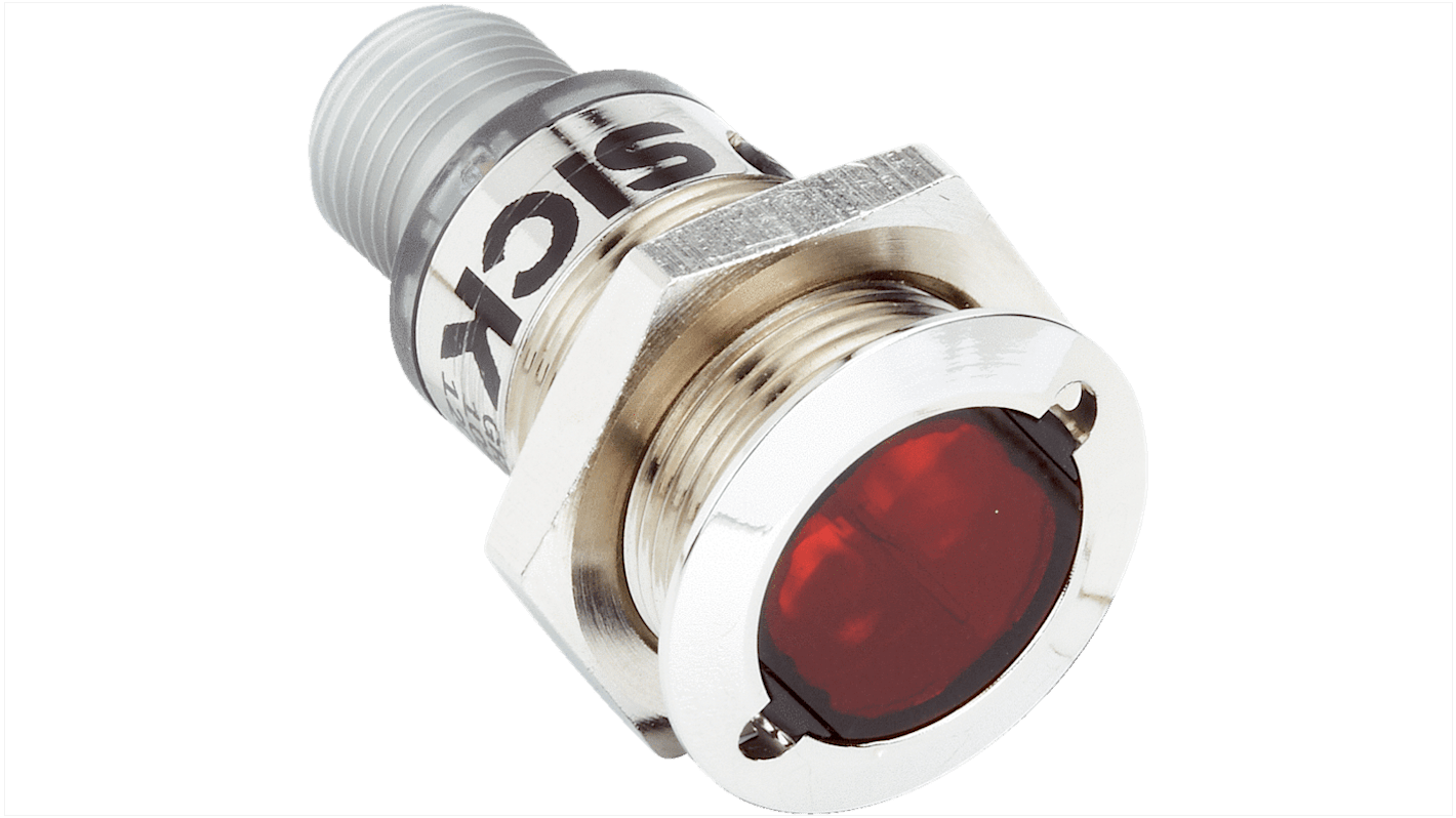 Rs-Online Sensore fotoelettrico Cilindrico SICK a soppressione di sfondo rilevamento 3 mm → 300 mm uscita PNP