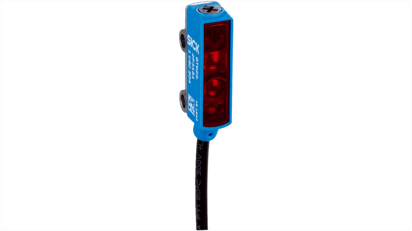 Rs-Online Sensore fotoelettrico Rettangolare SICK a soppressione di sfondo rilevamento 2 mm → 120 mm uscita NPN