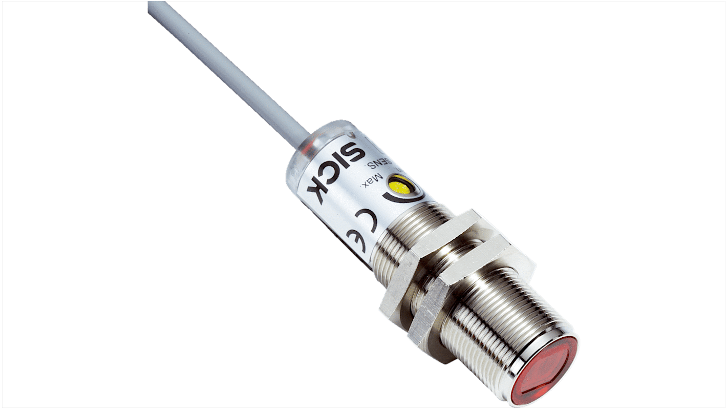 Sick V180-2 zylindrisch Optischer Sensor, Hintergrundunterdrückung, Bereich 10 mm → 350 mm, NPN Ausgang,