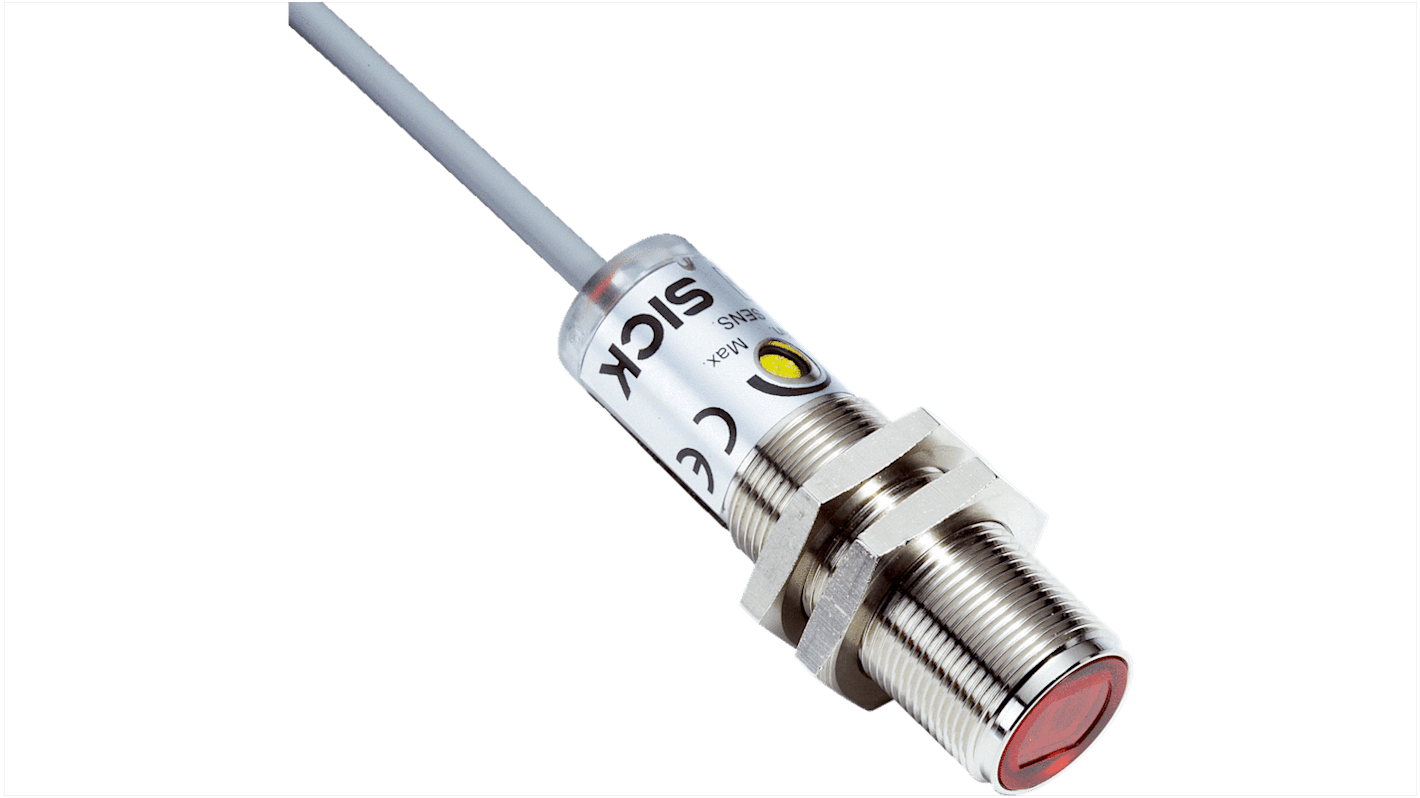 Rs-Online Sensore fotoelettrico Cilindrico SICK a soppressione di sfondo rilevamento 10 mm → 350 mm uscita PNP
