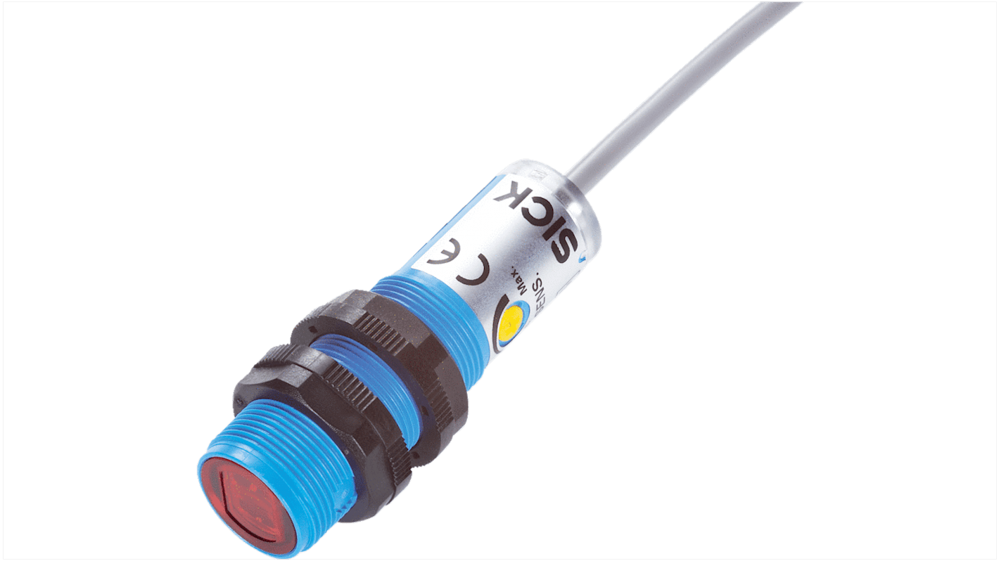 Sick V180-2 zylindrisch Optischer Sensor, Hintergrundunterdrückung, Bereich 10 mm → 350 mm, PNP Ausgang,