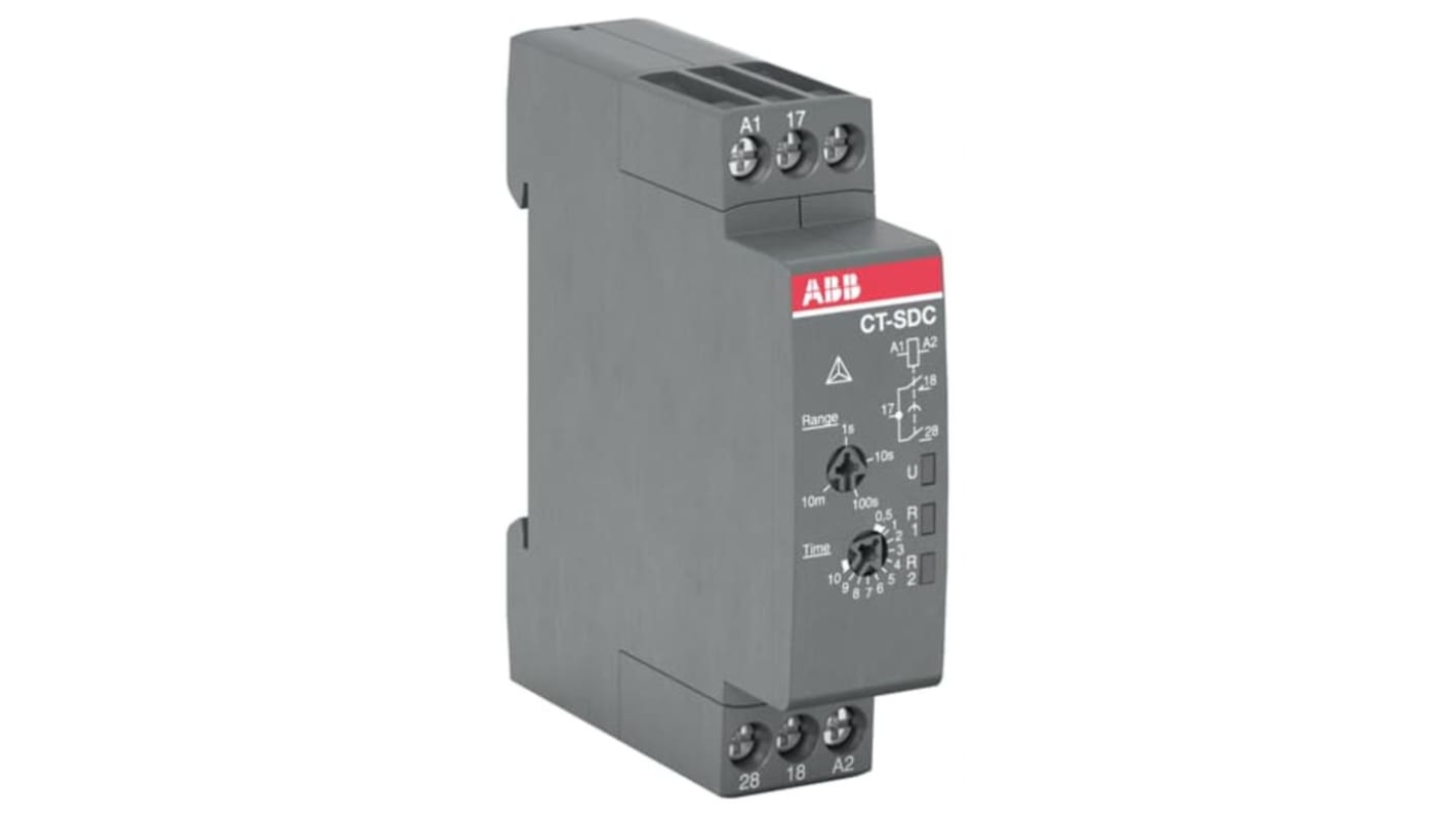 ABB CT-C Series DIN Rail, Snap-On Timer Relay, 240V, 2-Contact, 0.05 → 600s, 1-Function