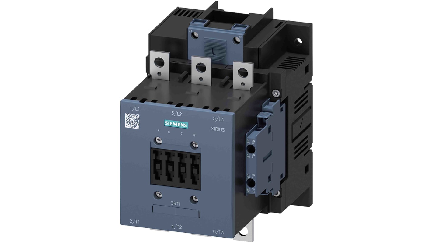 Contattore Siemens, 3 poli, 2 NO + 2 NC, 275 A, bobina 24 V c.c.