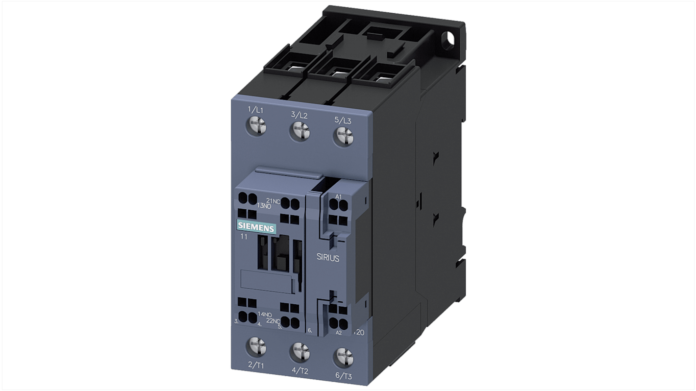 Siemens SIRIUS 3RT Size S2, 3RT2 Contactor, 230 V ac Coil, 3-Pole, 50 A, 22 kW, 1NO + 1NC