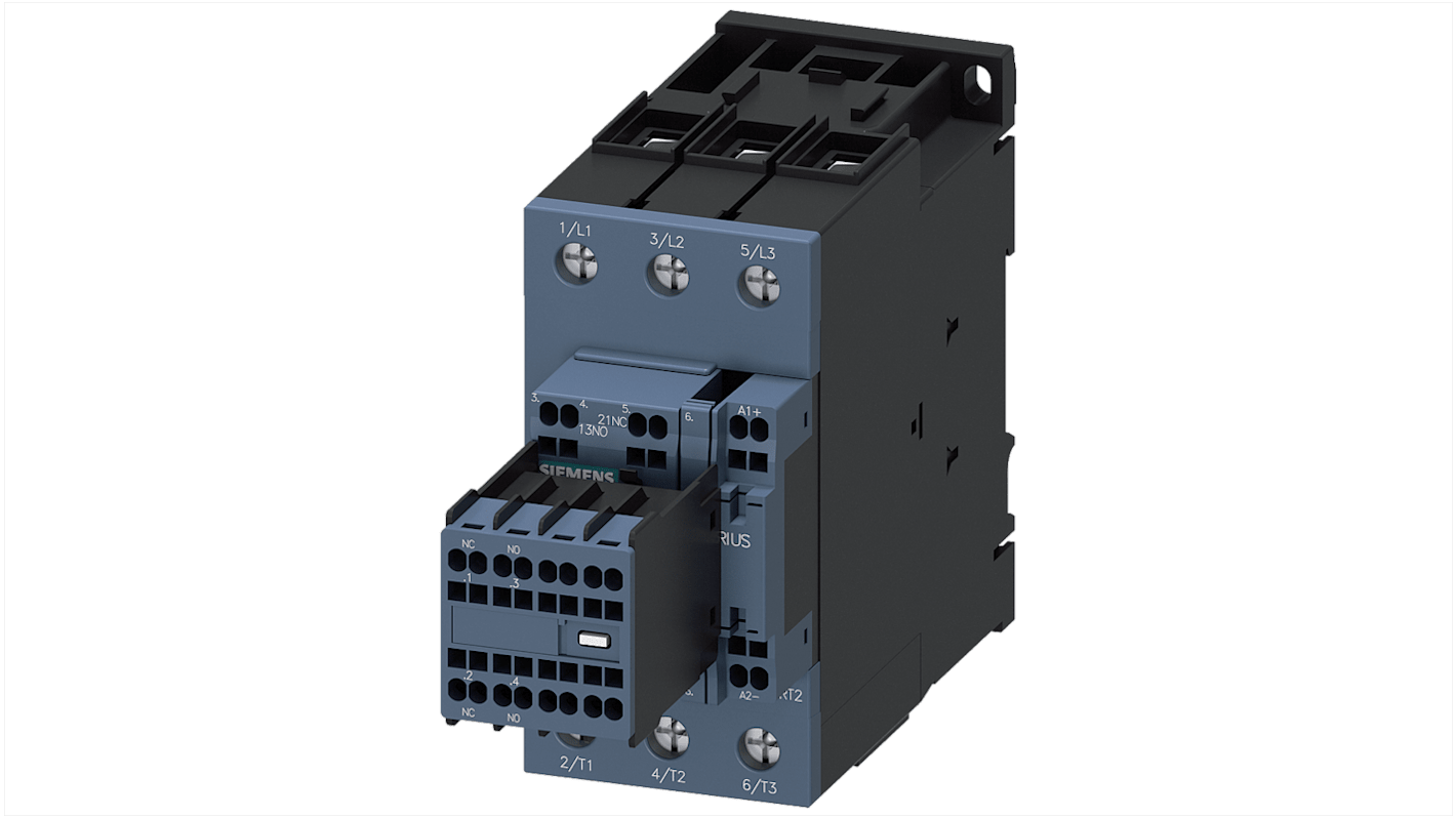 Siemens SIRIUS 3RT Size S2, 3RT2 Contactor, 110 V dc Coil, 3-Pole, 80 A, 37 kW, 2NO + 2NC