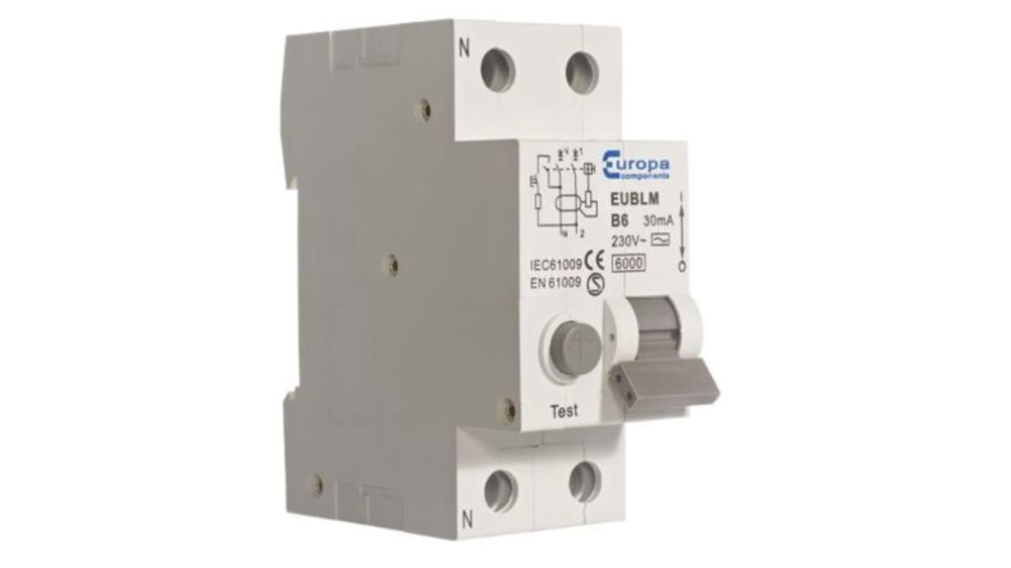 Europa RCBO, 40A Current Rating, 2P Poles, 30mA Trip Sensitivity, Type A, EUBLMC Range