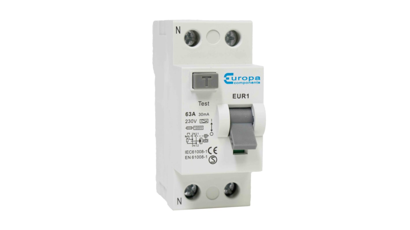 Europa EUR1 RCCB, 25A, 2 Pole, 30mA, Type A, 230V ac