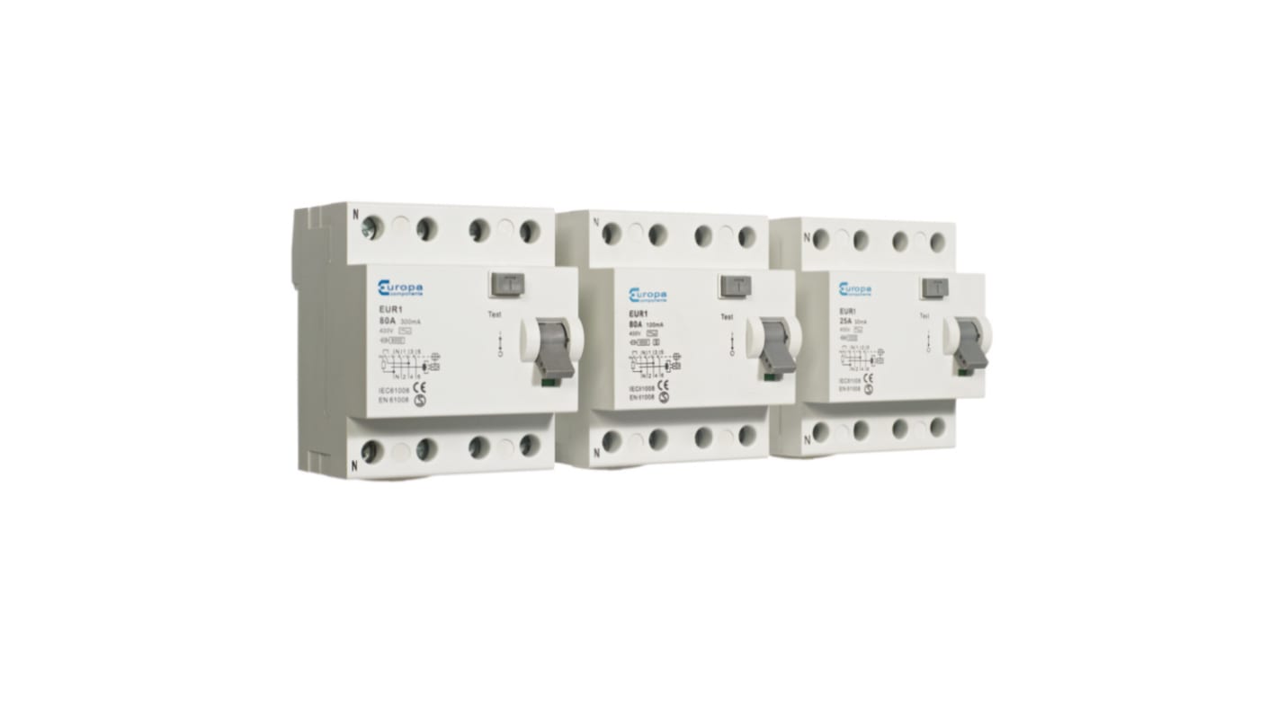 RCCB 4pólový Typ A 80A 30mA Europa EUR1 230V ac