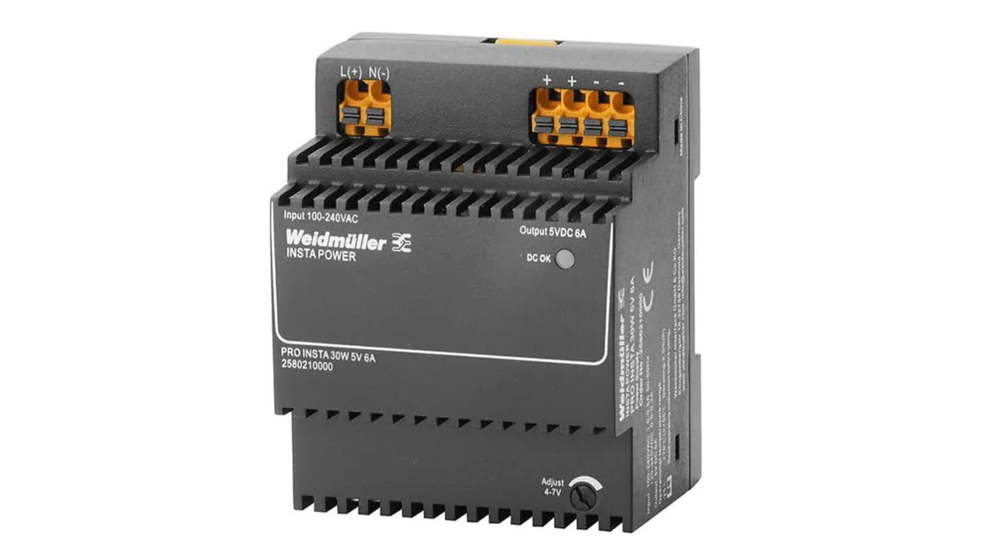 Weidmuller PRO INSTA Switched Mode DIN Rail Power Supply, 120 → 240 V ac / 120 → 340V dc ac, dc Input, 5V