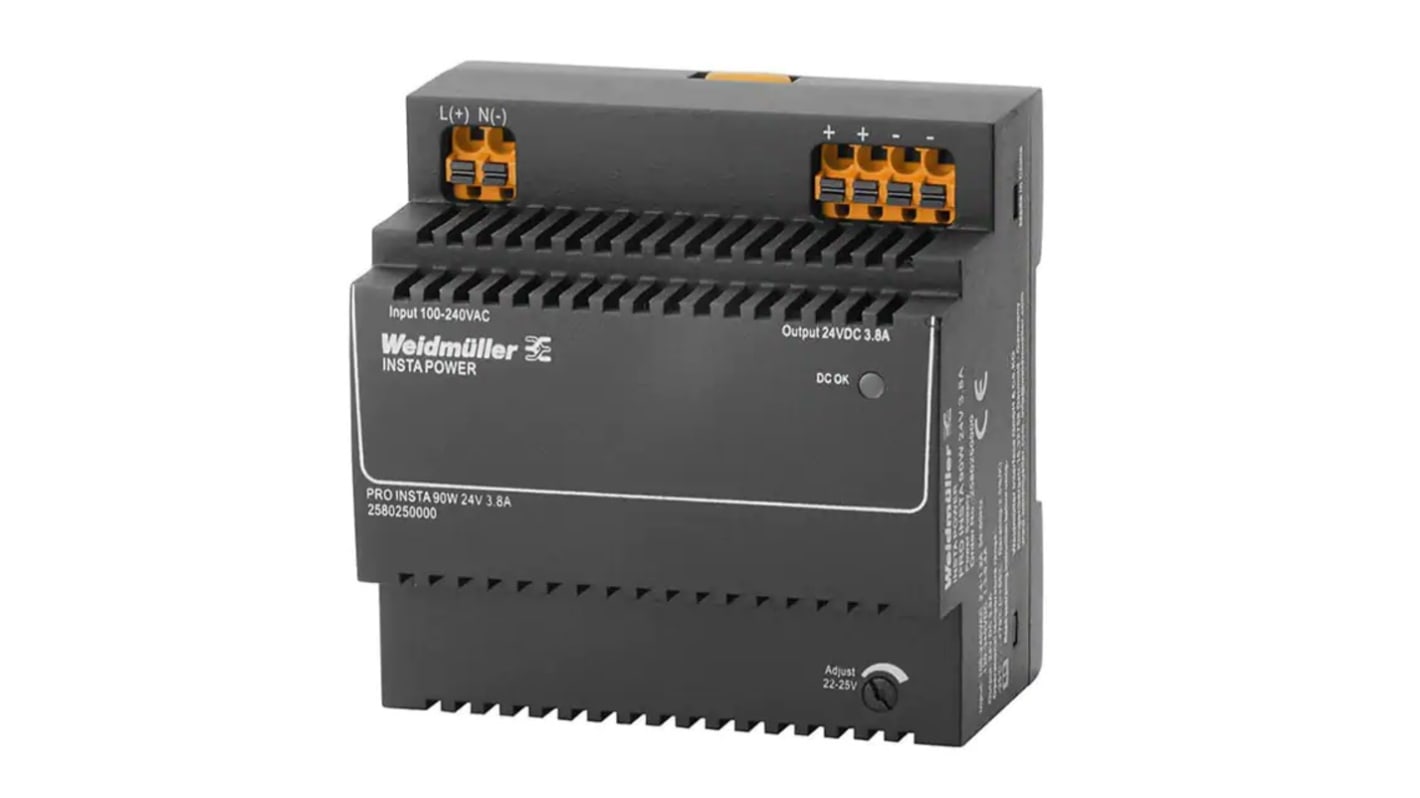 Weidmuller PRO INSTA Switched Mode DIN Rail Power Supply, 120 → 240 V ac / 120 → 340V dc ac, dc Input,